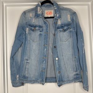 GB Gianni Bini “The Future Is Ours” Distressed Light Wash Jean Jacket, XS